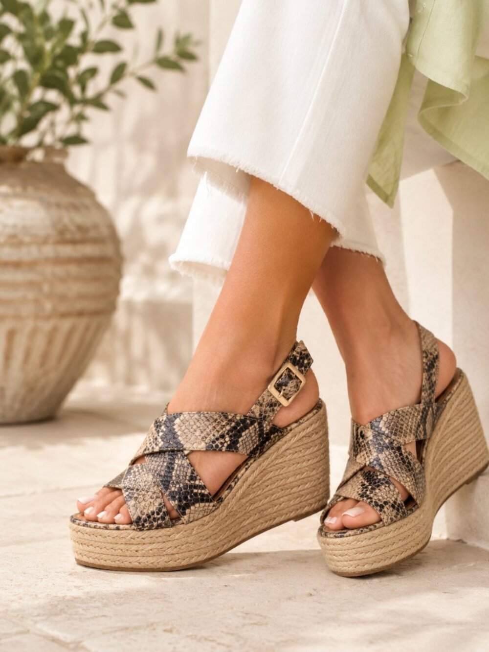 MARC FISHER Alenni Platform Espadrille Wedge Snakeskin Print Sandal